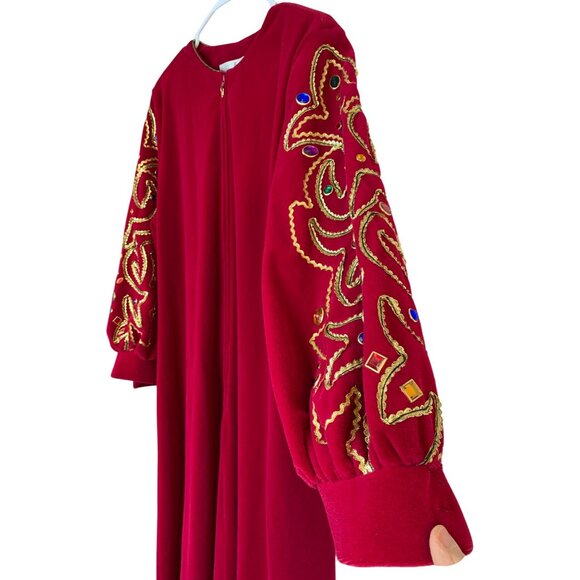 VTG 70s David Brown x Saks Fifth Avenue Red Maxi House Dress Medium Velour USA R - Picture 12 of 14